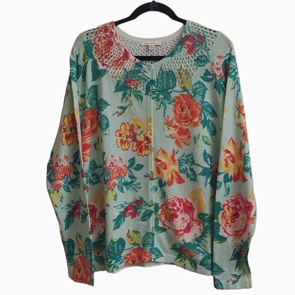 Isaac Mizrahi Sweaters - ISAAC MIZRAHI LIVE Floral Long Sleeve Button Down Sweater